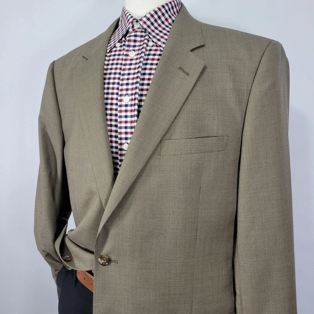 JOS‎ A BANK Men's Sport Coat Blazer Two Button Brown Black Houndstooth Wool 46L